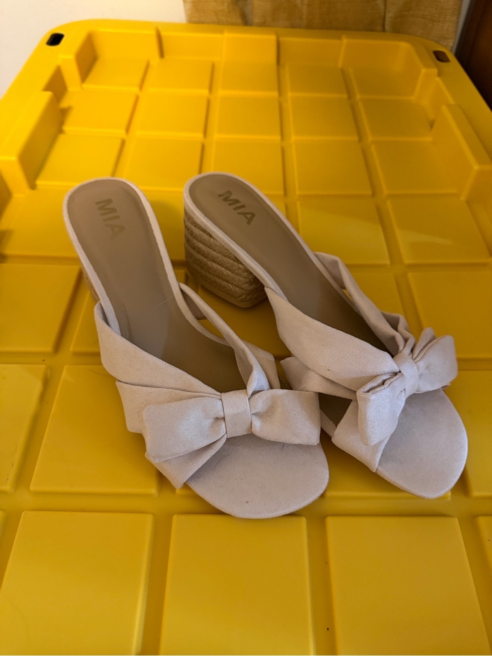 MIA Beige Bow Block Heel Mules